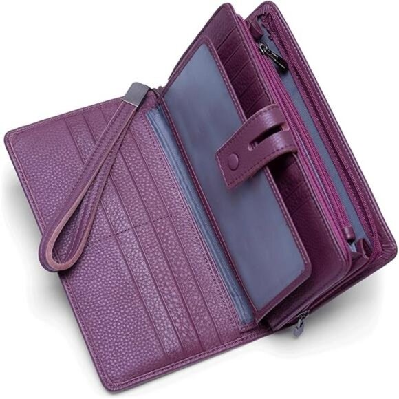 Fat Rfid Leather Wristlet Wallet Organizer Large Checkbook Holder Zipper Pocket - Picture 7 of 7